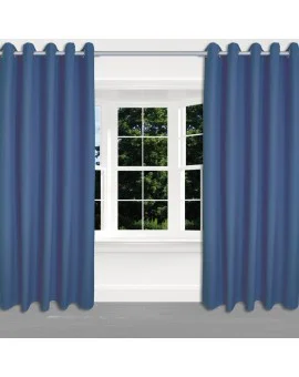 Hochwertiger Ösenschal Atlantik blau unifarben Chromösen 2 Stück am Fenster