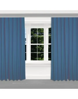 Hochwertiger Dekoschal Atlantik uni blau mit Reihband 2 Stück am Fenster