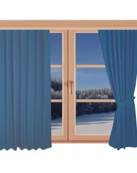 Hochwertiger Dekoschal Atlantik uni blau mit Reihband an einem Winterfenster