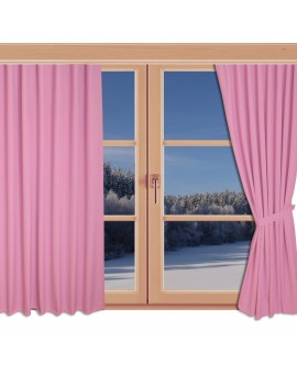 Kinder-Dekoschal Blubb-Kids Rosé Pink mit Chrom-Ösen an einem Winterfenster