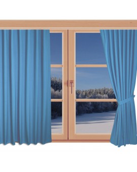 Kinder-Dekoschal Blubb-Kids Hellblau mit Chrom-Ösen an einem Winterfenster