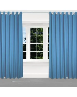 Kinder-Gardine Blubb-Kids Hellblau Schlaufenschal 2 Stück an einem Fenster