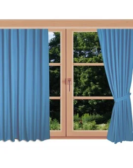 Kinder-Gardine Blubb-Kids Hellblau Schlaufenschal an einem Sommerfenster