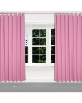 Kinder-Gardine Blubb-Kids Rosa Pink Schlaufenschal 2 Stück an einem Fenster