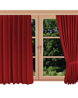 Dekoschal Knut Rot uni mit Chrom-Ösen am Fenster