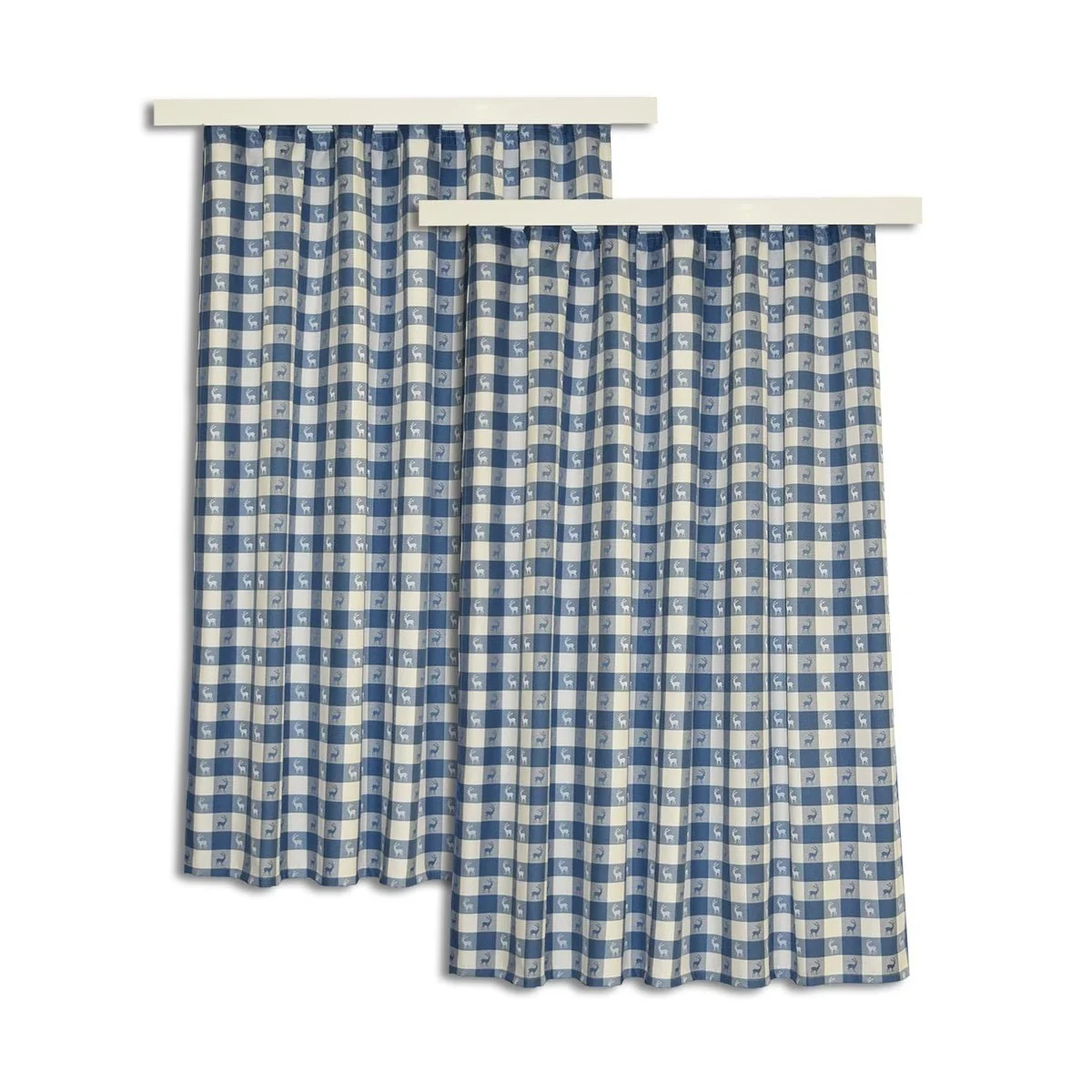 2er-Set Dekoschal "Karo in Blau" Landhaus karierter Vorhang mit Reihband