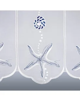 Maritime Scheibengardine Muschel und Seestern Plauener Stickerei