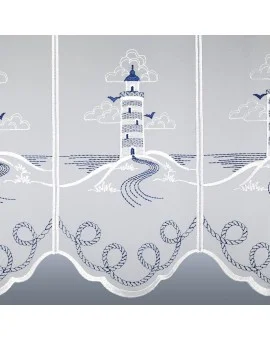 Maritime Scheibengardine Leuchtturm für Bad oder Küche Plauener Stickerei Detailbild