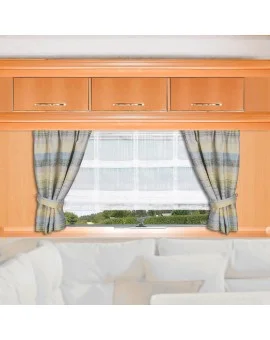 Caravan-Gardine Wohnmobil-Vorhang Liam Grün Gelb Beispielbild mit Raffhaltern