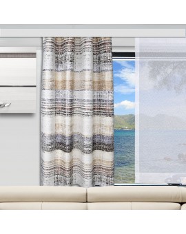 Wohnmobil-Vorhang Liam Braun-Beige mit Flächengardine an einem Fenster