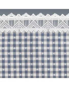 Scheibengardine Leni blau kariert mit Plauener Spitze Detailbild Lochschaube