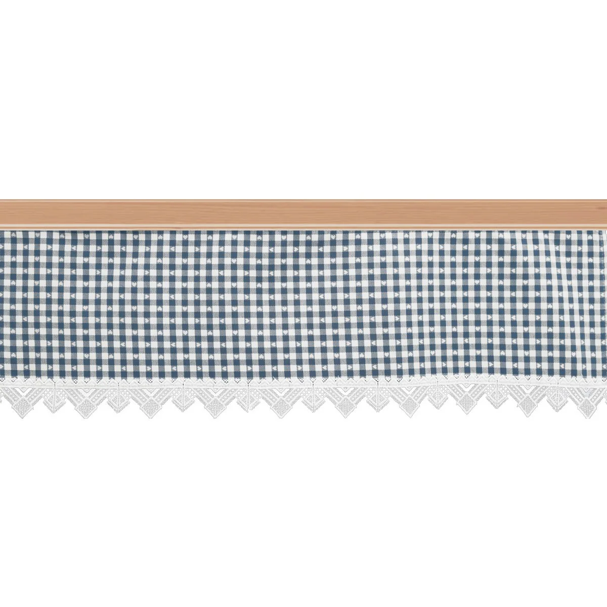 Querbehang Leni blau kariert mit Plauener Spitze