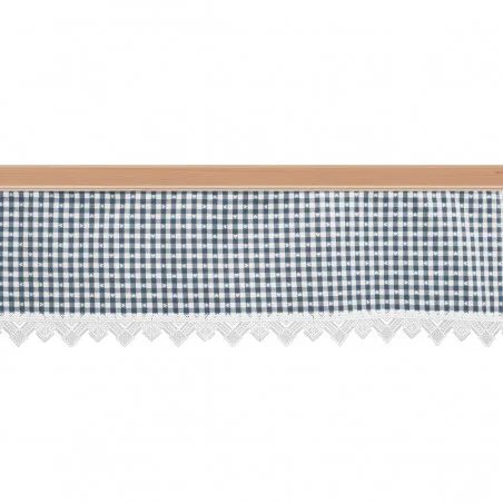 Querbehang Leni blau kariert mit Plauener Spitze