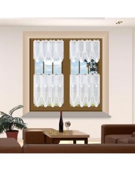 Moderne exclusive Scheibengardine ELEGANCE weiss aus Plauener Spitze in zwei Höhen