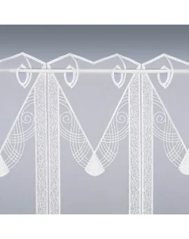 Moderne exclusive Scheibengardine ELEGANCE weiss aus Plauener Spitze in zwei Höhen