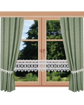 2er Set Dekoschal Leni Grün kariert am Fenster kombiniert mit Feenhausgardine Leni