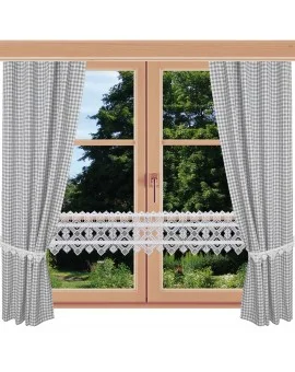 2er Set Dekoschal Leni Grau kariert am Fenster kombiniert mit Feenhausgardine Leni