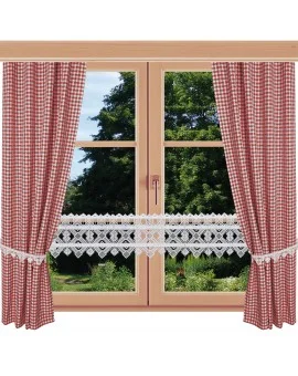 2er Set Dekoschal Leni Rot kariert am Fenster kombiniert mit Feenhausgardine Leni