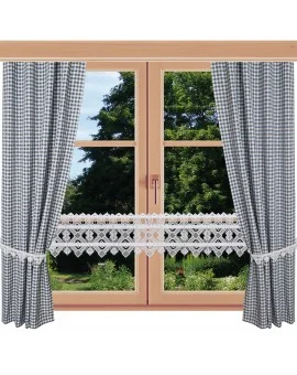 2er Set Dekoschal Leni Blau kariert am Fenster kombiniert mit Feenhausgardine Leni