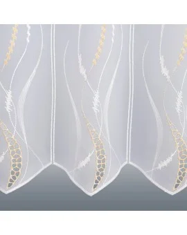 Bestickte Kurzgardine Valerie weiß-beige Plauener Spitze Detailansicht