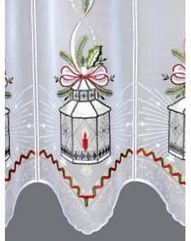 Weihnachts-Scheibengardine "Laterne" Wintergardine Plauener Stickerei