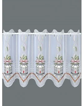 Weihnachts-Scheibengardine "Laterne" Wintergardine Plauener Stickerei