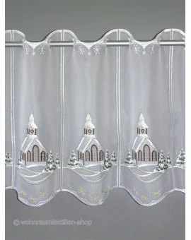 Wintergardine "Winterkirche"  Weihnachts-Panneau Plauener Stickerei