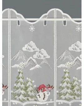 Wintergardine "Kleiner Schneemann"  Weihnachts-Panneau Plauener Stickerei