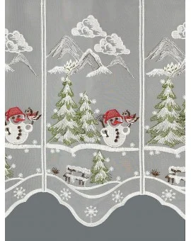 Wintergardine "Kleiner Schneemann"  Weihnachts-Panneau Plauener Stickerei