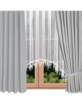 Seitenschal Leni Grau kariert am Fenster