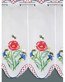 Scheibengardine "Bienchen" Plauener Spitze® Kurzstore 7335 weiß mit Stickerei