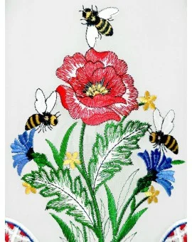 Scheibengardine "Bienchen" Plauener Spitze® Kurzstore 7335 weiß mit Stickerei