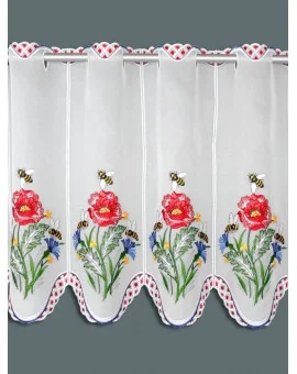 Scheibengardine "Bienchen" Plauener Spitze® Kurzstore 7335 weiß mit Stickerei