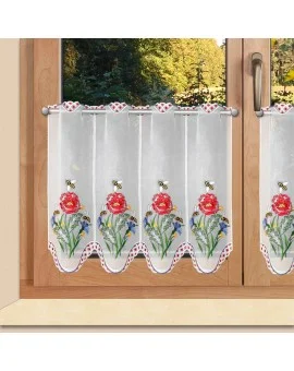 Scheibengardine "Bienchen" Plauener Spitze® Kurzstore 7335 weiß mit Stickerei