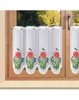 Scheibengardine Biene Echte Plauener Spitze Kurzstore 7335W weiß mit Stickerei