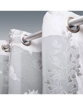 Gardine Avara mit Schmetterlingen weiß-silber und Chrom-Ösen