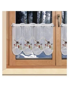 Scheibengardine fröhlicher Schneemann mit Vögelchen am Fenster