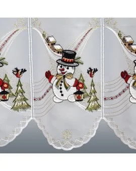 Scheibengardine fröhlicher Schneemann mit Vögelchen Detailbild