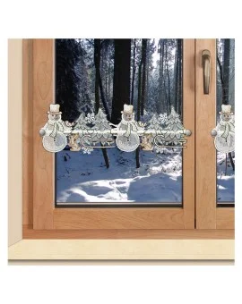 Feenhaus-Spitzengardine Winterwald mit Schneemann am Fenster