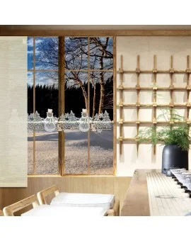 Feenhaus-Spitzengardine Winterwald mit Schneemann Dekobeispiel