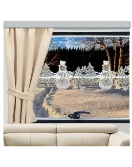 Wohnwagen-Gardine Winterwald mit Schneemann Beispielbild