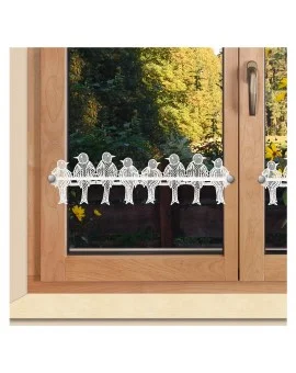 Feenhaus-Spitzengardine Spatzen in weiß am Fenster