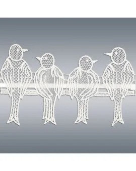 Feenhaus-Spitzengardine Spatzen in weiß Detailbild