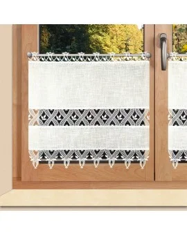 Landhausgardine "Ronja" mit Plauener Spitze sektfarben 60cm Scheibengardine