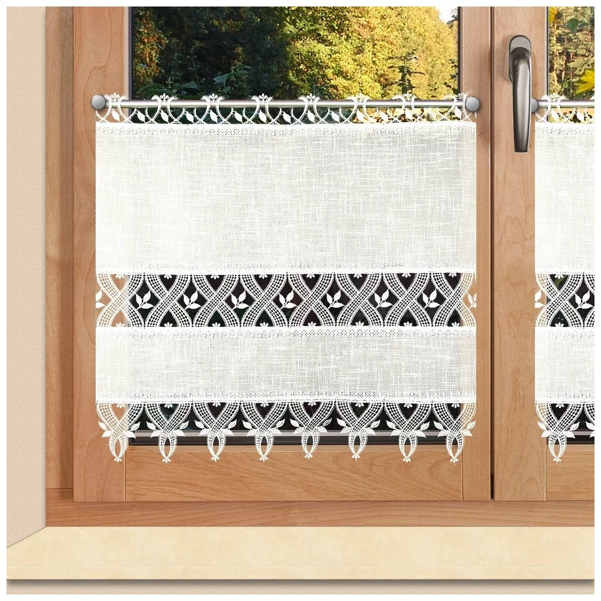 Landhausgardine "Ronja" mit Plauener Spitze sektfarben 60cm Scheibengardine