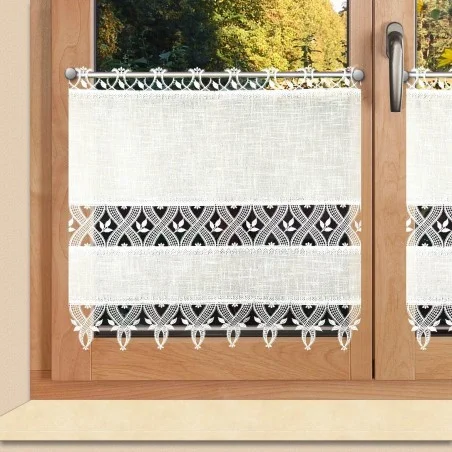 Landhausgardine "Ronja" mit Plauener Spitze sektfarben 60cm Scheibengardine