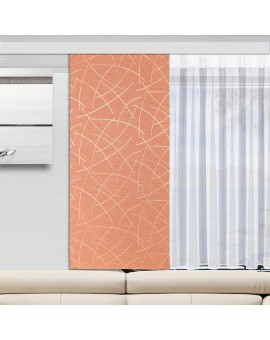 Schiebevorhang Talisa terra Beispielbild kombiniert mit Wohnwagen-Store