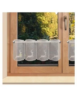 Bestickte Scheibengardine Heinrich Hirsch kurz am Fenster