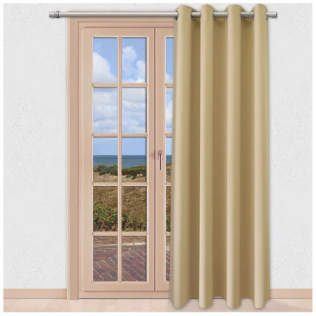 Verdunklungs-Vorhang Mattis beige Ösenschal Sunout Fertiggardine an einer Terrassentür