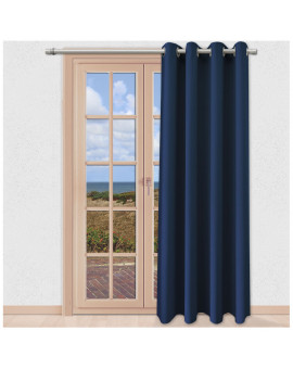 Verdunklungs-Vorhang Mattis Blau Ösenschal Sunout Fertiggardine an einem bodentiefen Fenster